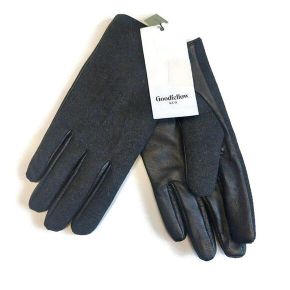 Goodfellow and Co Womens Size M Leather Wool Snap Close Winter Gloves Black Gray - Picture 1 of 4